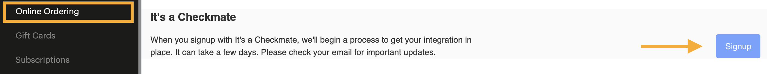Online Ordering with It's a Checkmate Support Center