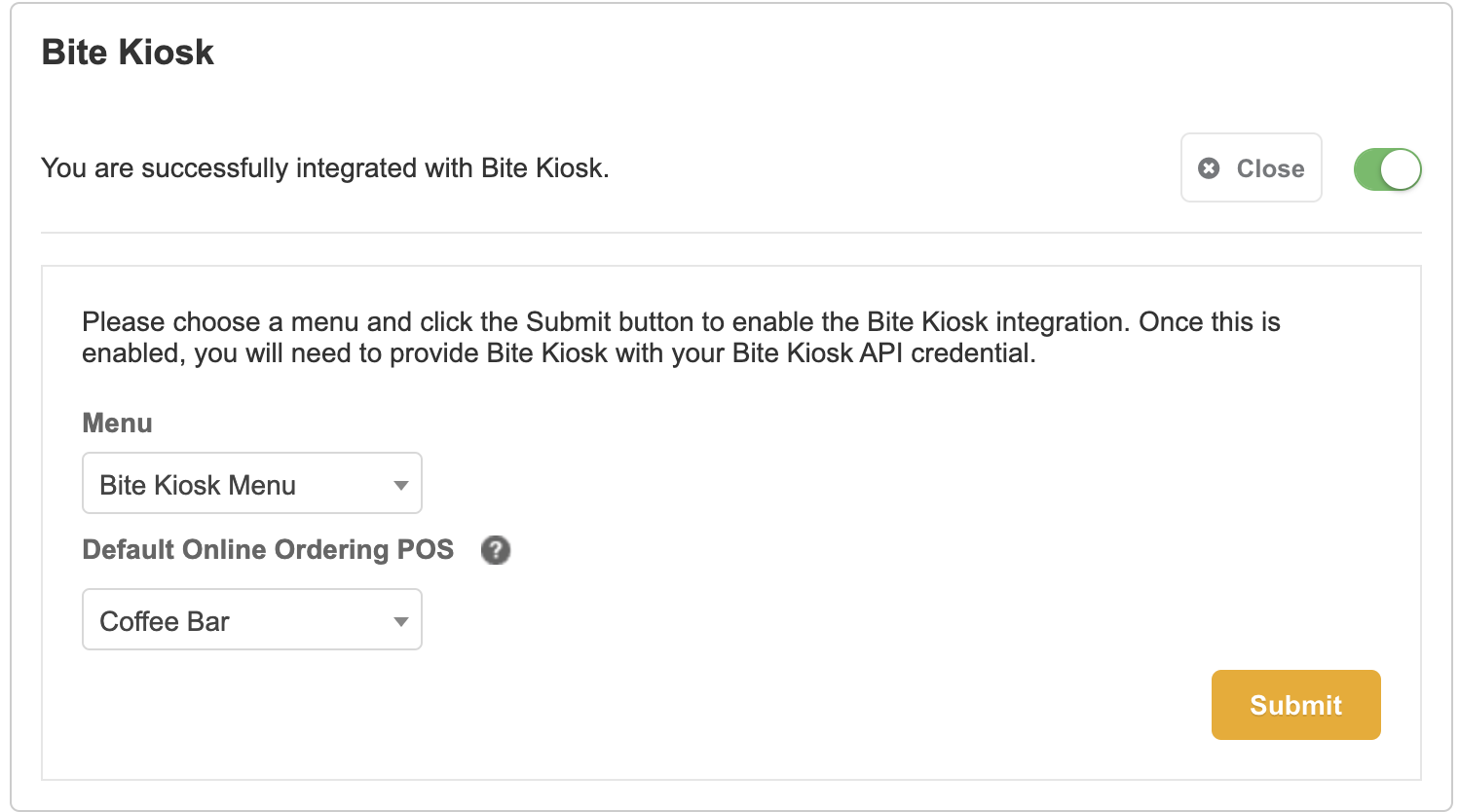 Digital Ordering with Bite Kiosk Support Center