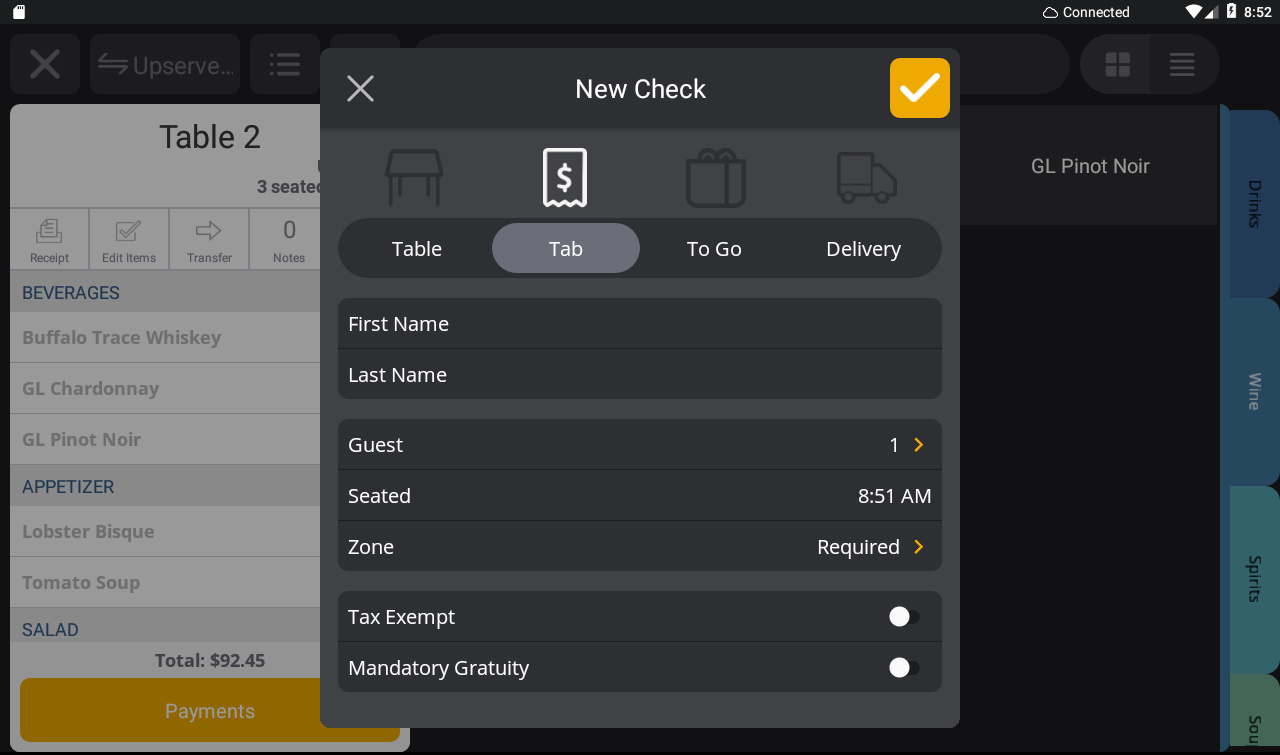 Moving Items to a New, Exisiting or Split Check Support Center