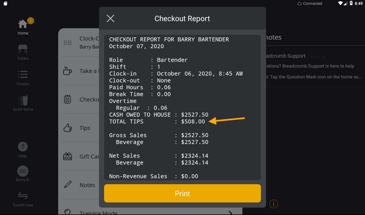 Declare Tips When Clocking Out Support Center