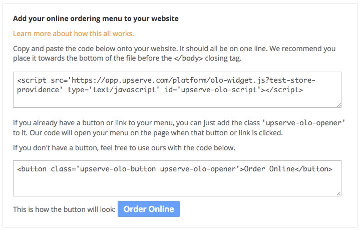How to Use the Upserve Online Ordering Widget Support Center