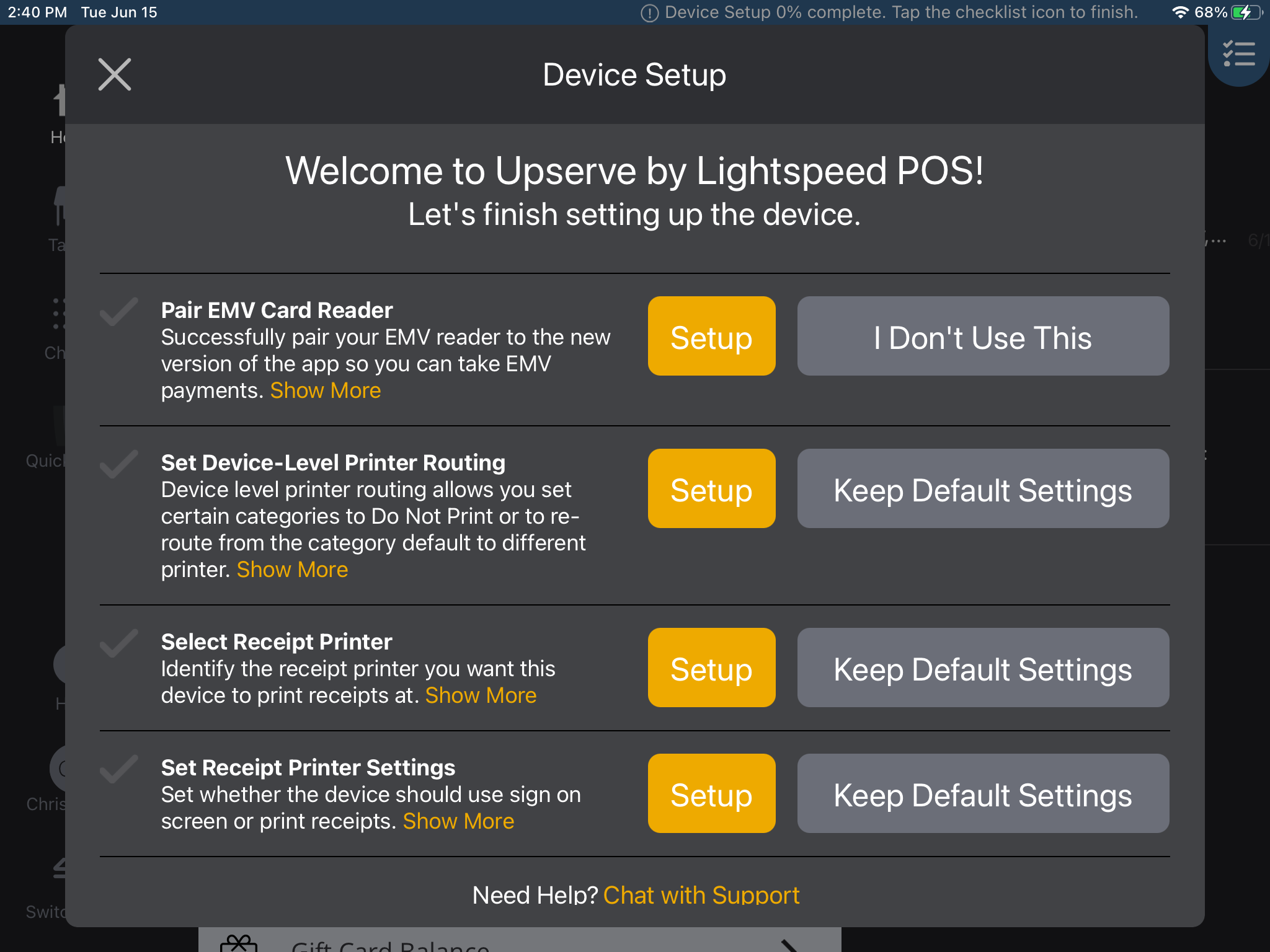 Device Setup Checklist for Upserve by Lightspeed POS (Version 3.7.19