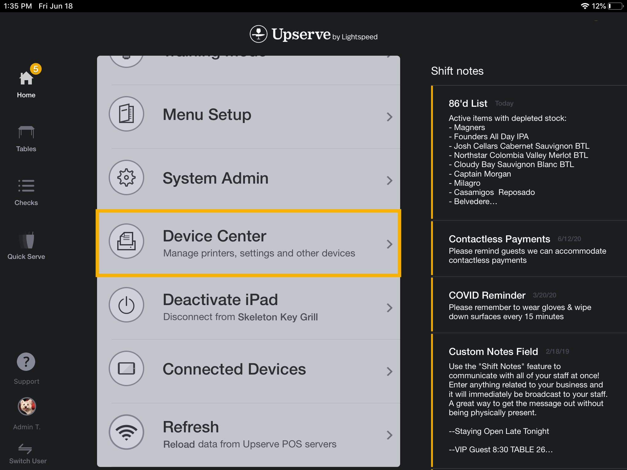 Device Setup Checklist for Upserve by Lightspeed POS (Version 3.7.19