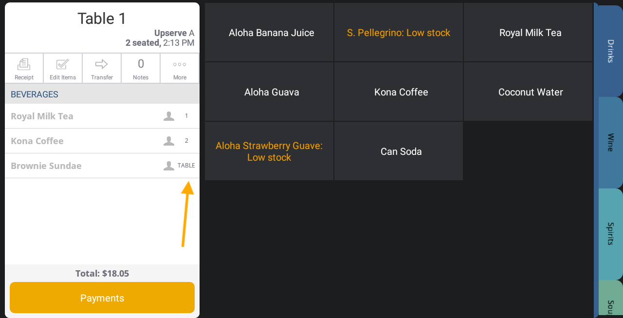 Assign Seat Positions to Items on the Upserve POS Support Center