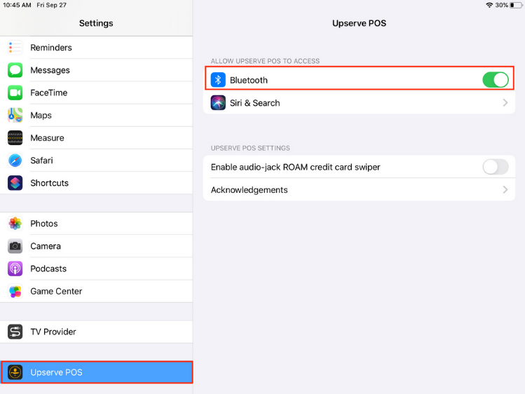 iOS 13: Enable Bluetooth for the Upserve POS App Support Center