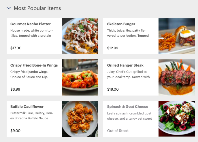 Online Ordering: Most Popular Items Display Group Support Center