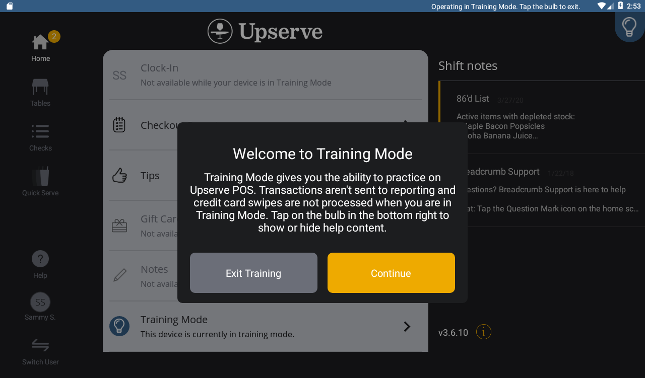 Training Mode Support Center