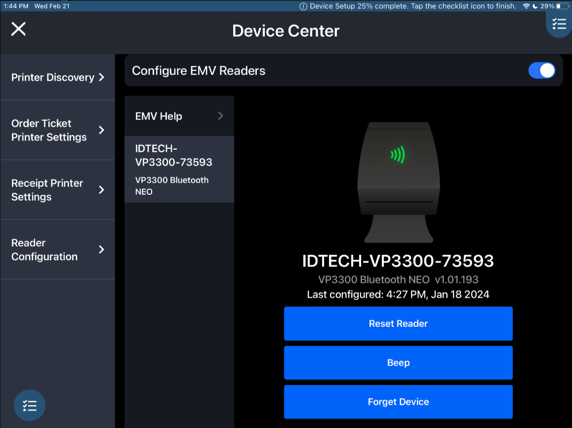 Pairing Your EMV Reader with the iPad Support Center
